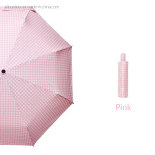 Yellow Plaid Umbrella Color Coating Fully Automatic Open and Close Three Folding Umbrella with Customized